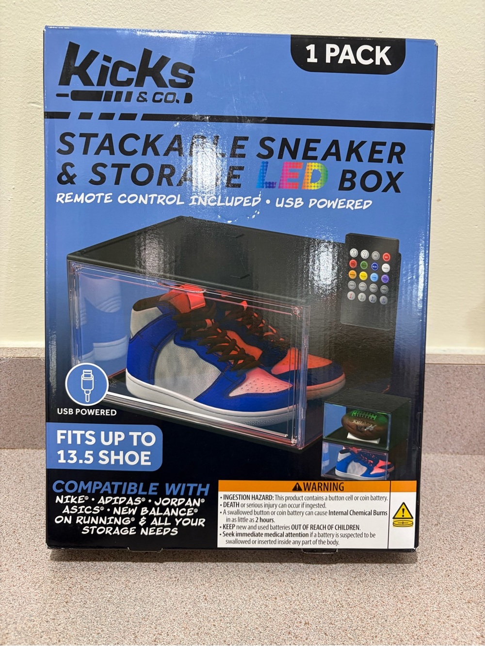 Kicks For Gents Blue Black LED Stackable Sneaker Storage Box